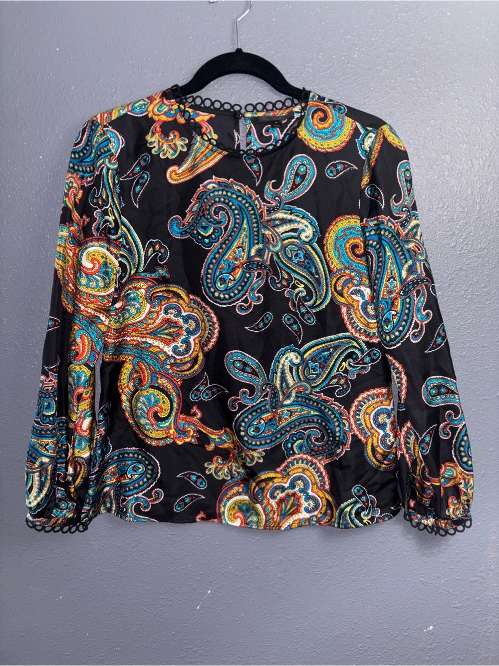 J CREW Black Paisley-Print Blouse